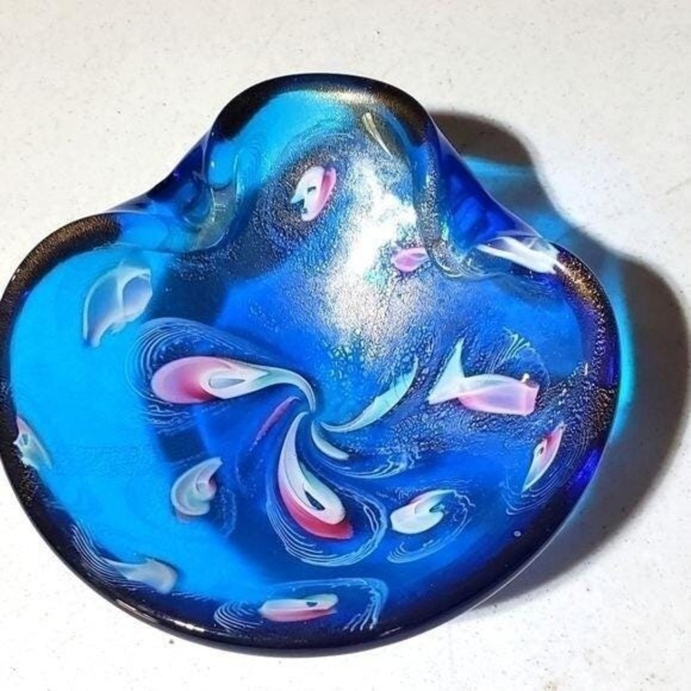 Murano Vintage Art Glass Bowl Sea Swirls with Gold Accent